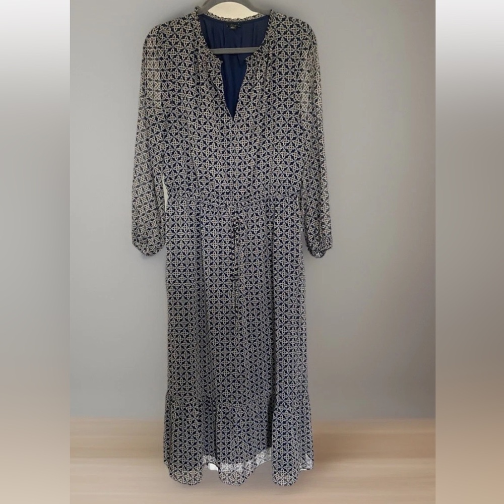 Ann Taylor Navy Geometric Long Sleeve Dress
